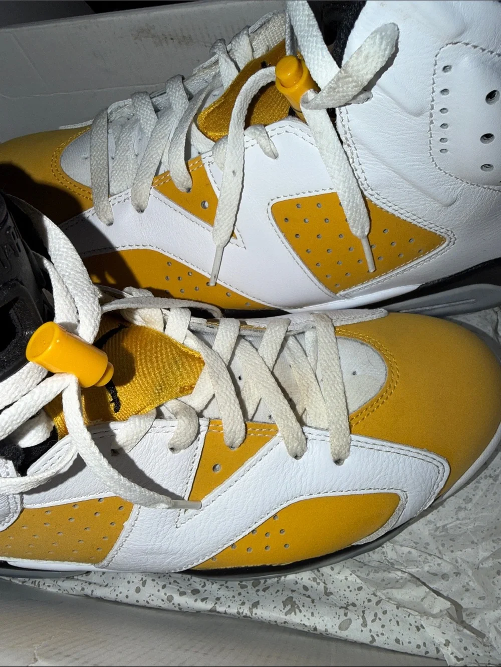 White & Yellow Jordan 6 Basketball Sneakers